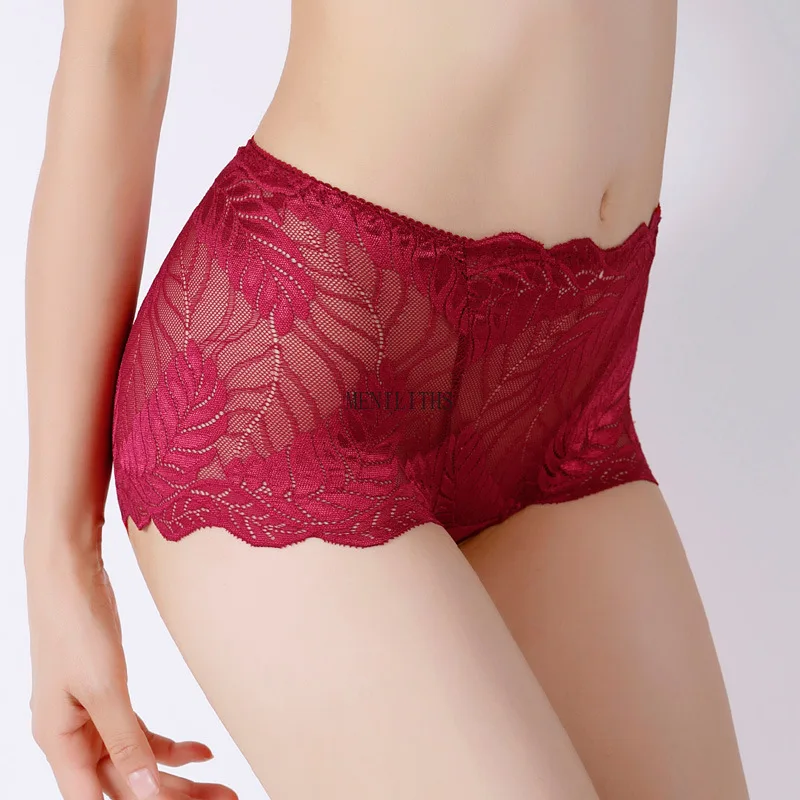 High Waist Large Size Fat Version Sexy Hollow Lace Panties Comfortable Soft Cotton Crotch Lining Women's Briefs
