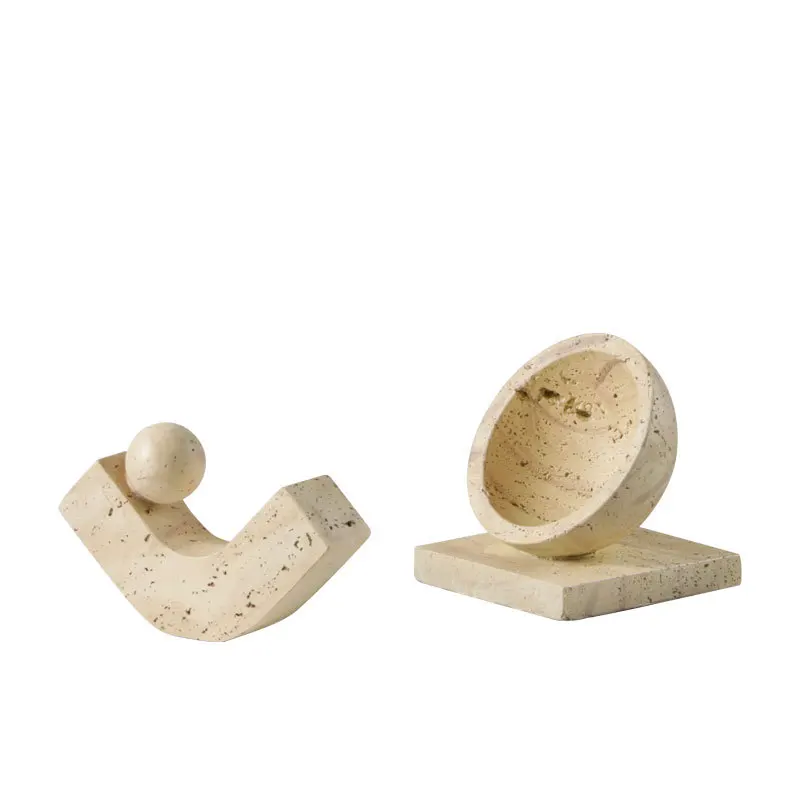 

Modern simple wabi sand wind yellow travertine marble geometric creative decoration model room