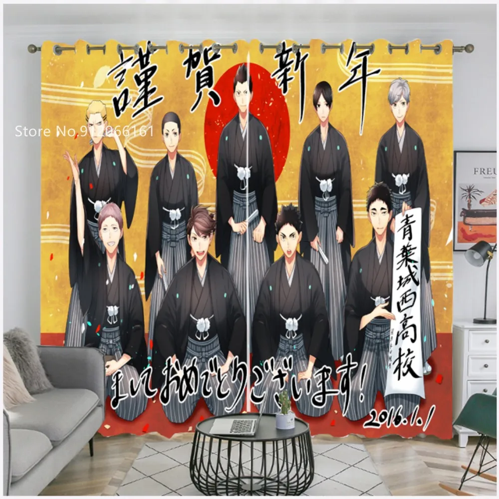 Japan Anime Window Curtain 3D Print Haikyuu!! Window Treatment Colorful Home Cartoon Window Drapes For Kids Bedroom Curtain