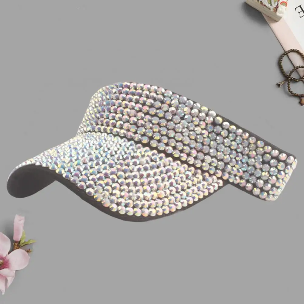 Empty Top Shining Rhinestones Cap Adjustable Fasten Tape Baseball Hat Women Extended Brim Tennis Sport Sun Hat Gorra De Béisbol