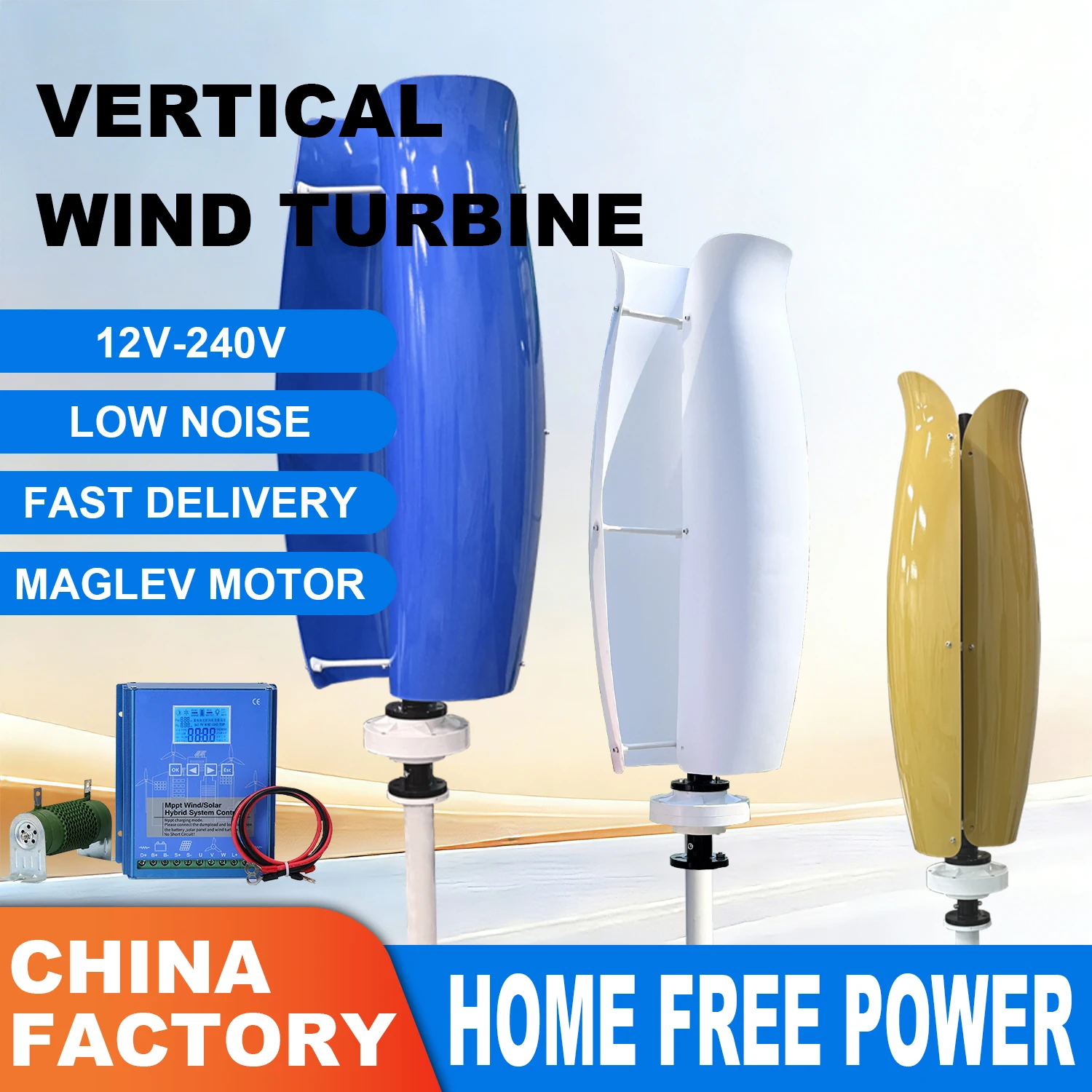 Windmills Vertical Axis Small Wind Turbine Generator 10000W 8000W 20000W 12V 24V Inner Air Duct alternative with MPPT Controller