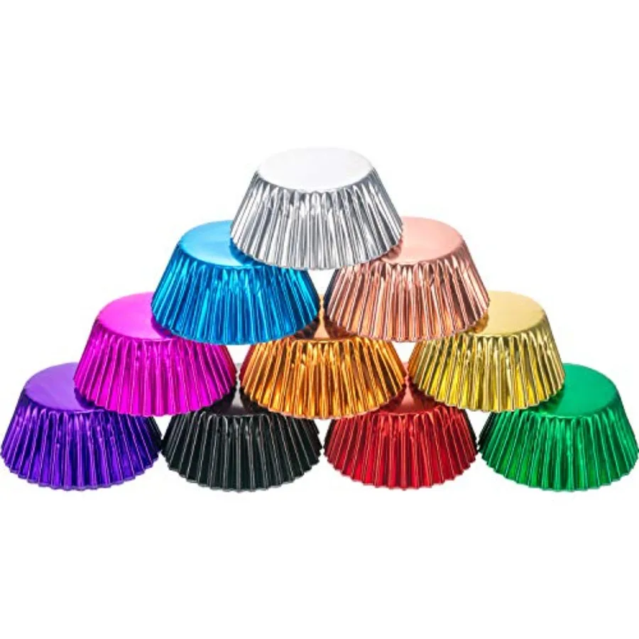 Pieces Foil Cupcake Liners Standard Size Metallic Cupcake Liners Paper Baking Cups Muffin Case Decoration Cups, 10 Colors