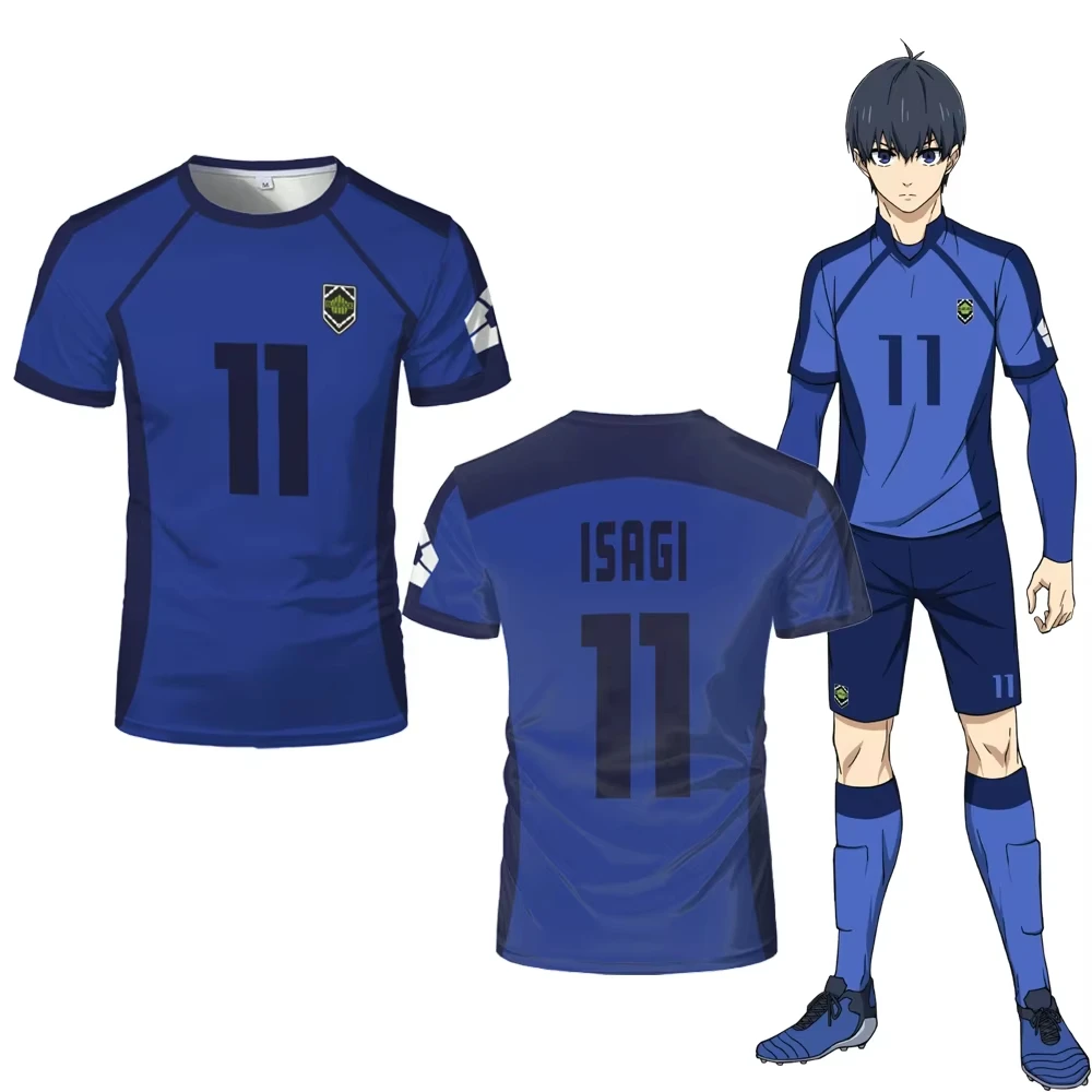 ISAGI 3D-Druck Sport Schnelltrocknend Atmungsaktives Herren T-Shirt Anime Cosplay Harajuku Fußballmannschaft Lockeres Trainings-Kurzarmshirt Sommer-Oberteil