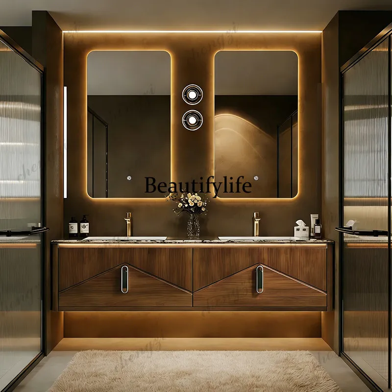

Luxury stone natural marble bathroom cabinet oak wash basin cabinet medium antique log double basin washstand