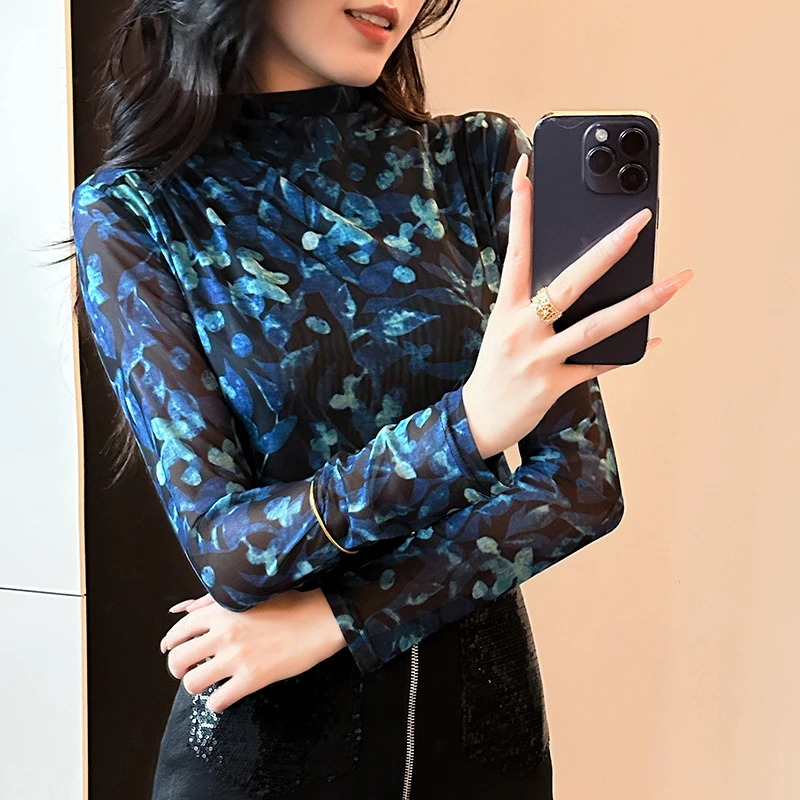 Y2K – ensemble t-shirt en fil pour femmes, tendance, avec chemise à Base en maille à col haut, haut de gamme