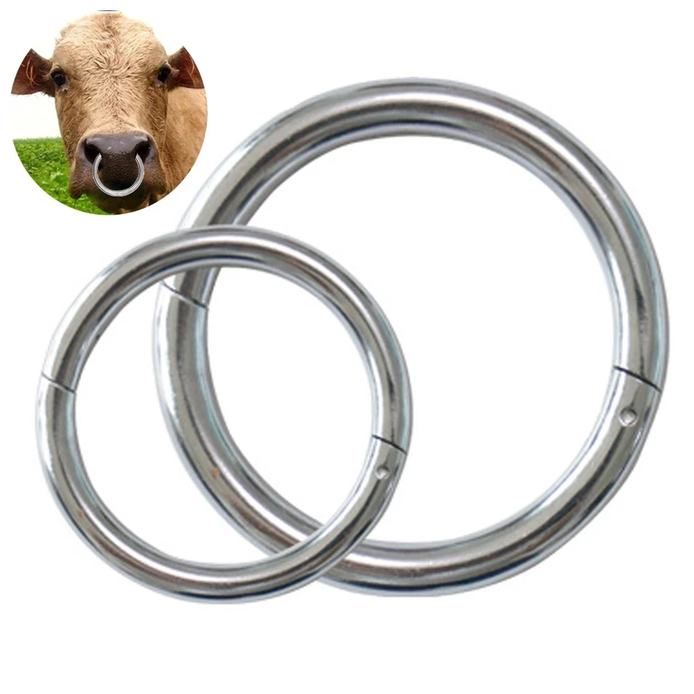 1 Pc Stainless Steel Cattle Nose Rings Bull Ox Cow Bovine Traction Clasp Farm Animal Livestock Nose Clips Farm Animal Supplies