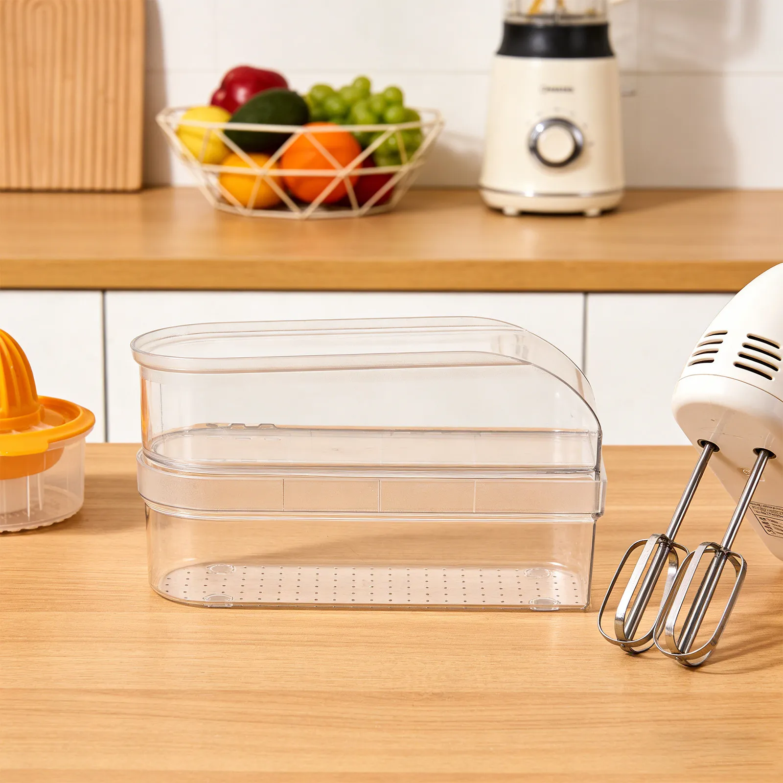 Mini Transparent Plastic Storage Box for Hand Mixer Attachments Portable Kitchen Organizer Case with Lid