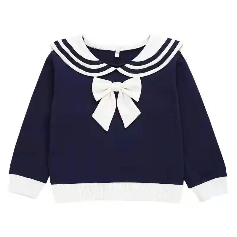 Girls Sweatshirt Kids Bow Tie Pullover Teens Turn Down Collar Tops 2024 Spring Fall School Shirt Children\'s Casual Clothes