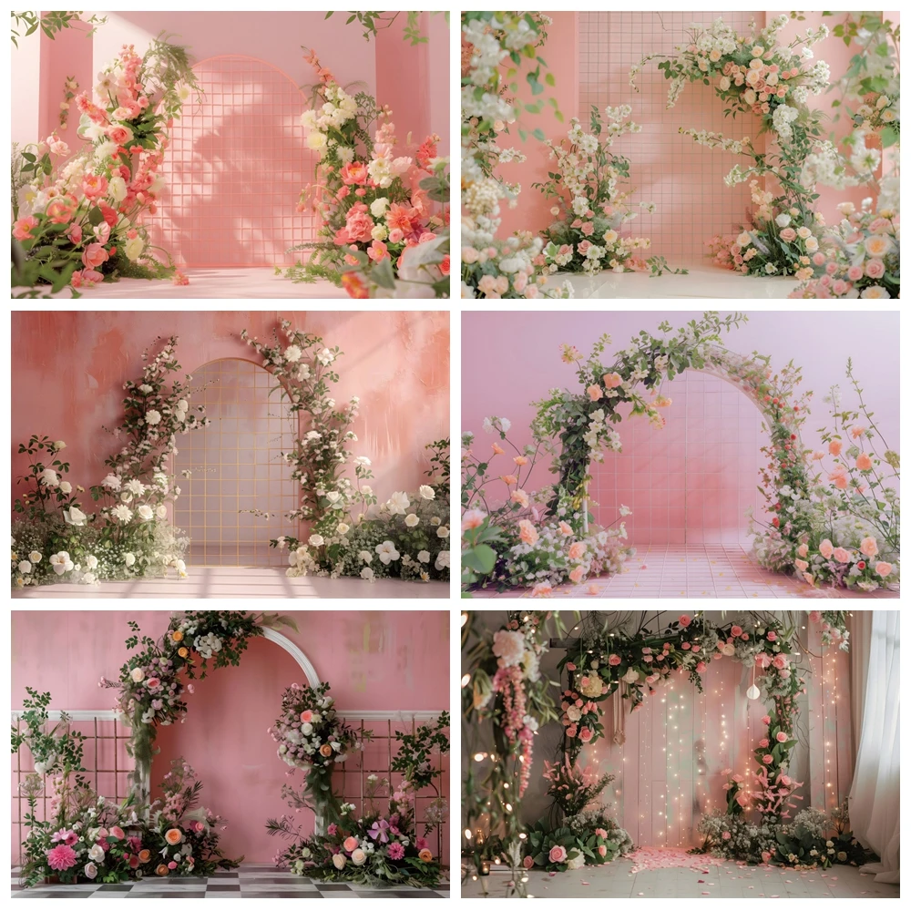 

Flowers Pink Wall Arch Floral Backdrop Birthday Party Wedding Bride Maternity Baby Shower Art Portrait Photography Background