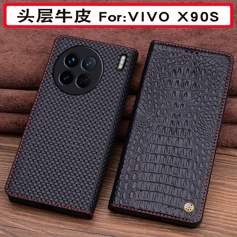 Wobiloo Luxury Genuine Leather Wallet Cover Business Phone Case For Vivo X90 X90s X80 Pro Cover Credit Card Money Slot Holste