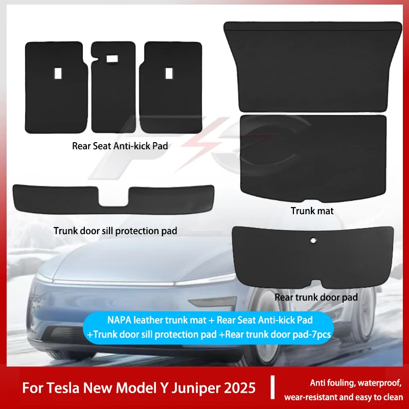 Voor Tesla Nieuw Model Y Juniper 2025 Lederen Kofferbak Matten Achterbank Rugleuning Protector Pad Rugleuning Alle Weer Liner Huisdier anti-kick Pad