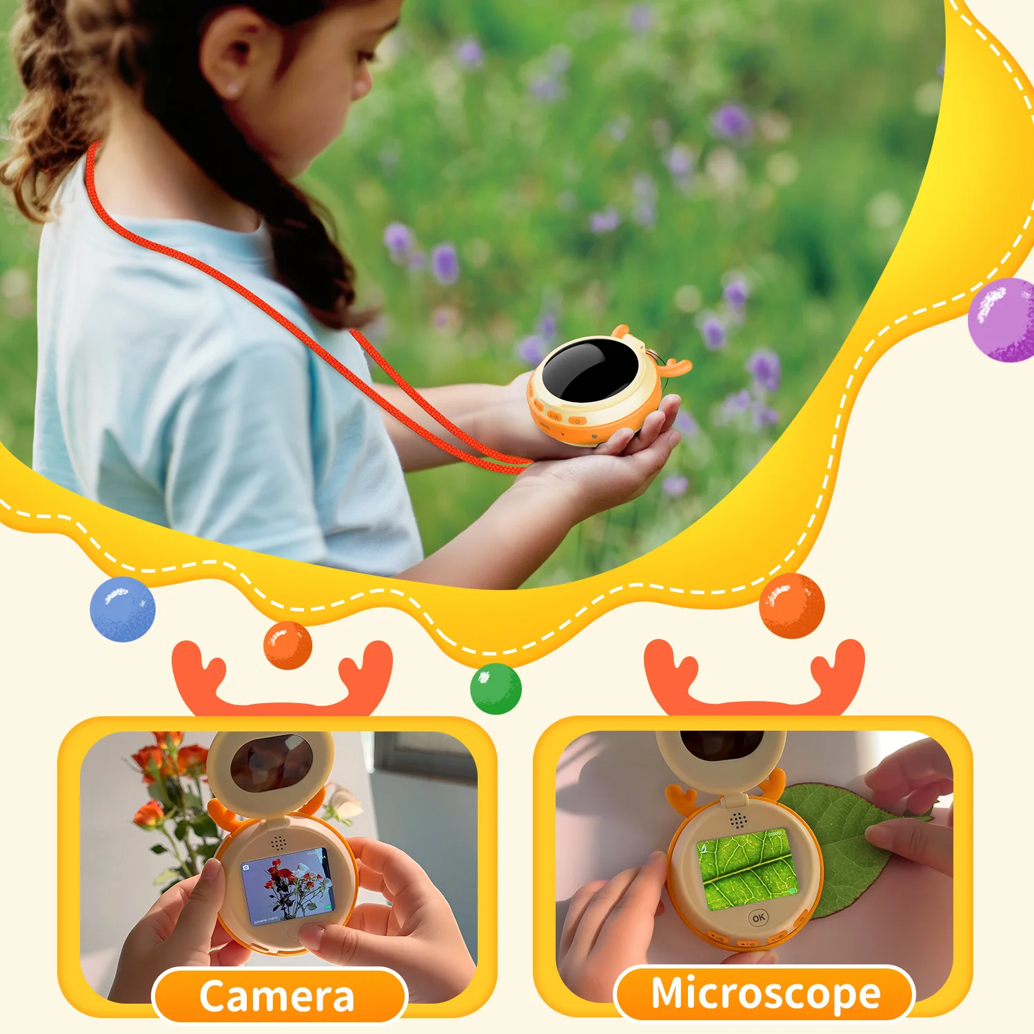 Câmera microscópica infantil com tela ips de 2 polegadas, microscópio de bolso 1080hd, brinquedo 1000x 2 em 1, câmera para crianças, presentes