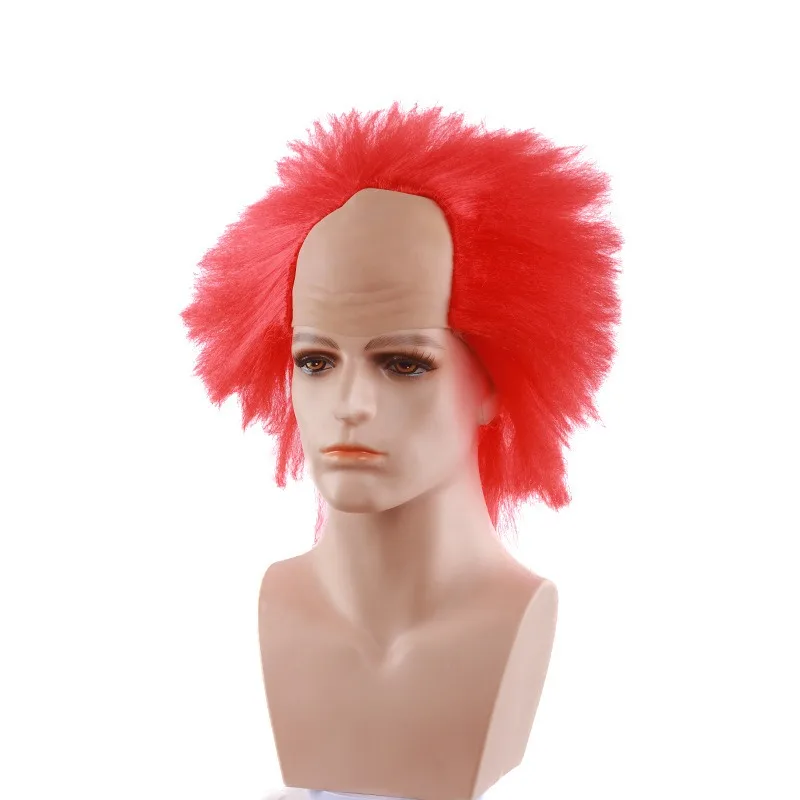 Man Baldness Wig Bar Funny Performance Headwear Red Fluffy Headgear Halloween Masquerade Dress Up Half Scalp Wig Cover
