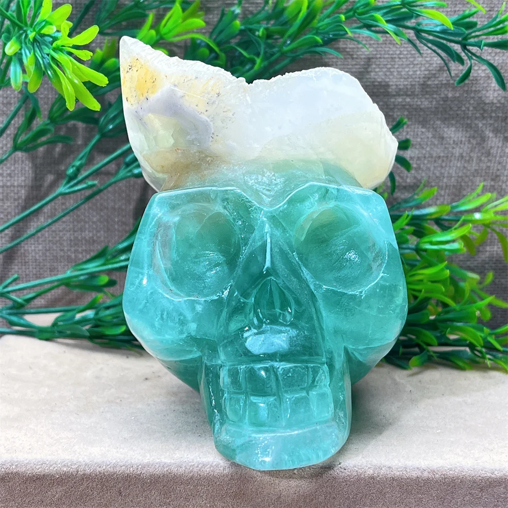 Natural Skull Green Fluorite Healing Craft Cranium Healing Crystal Gemstones Quality Minerals Spiritual Home Decoration