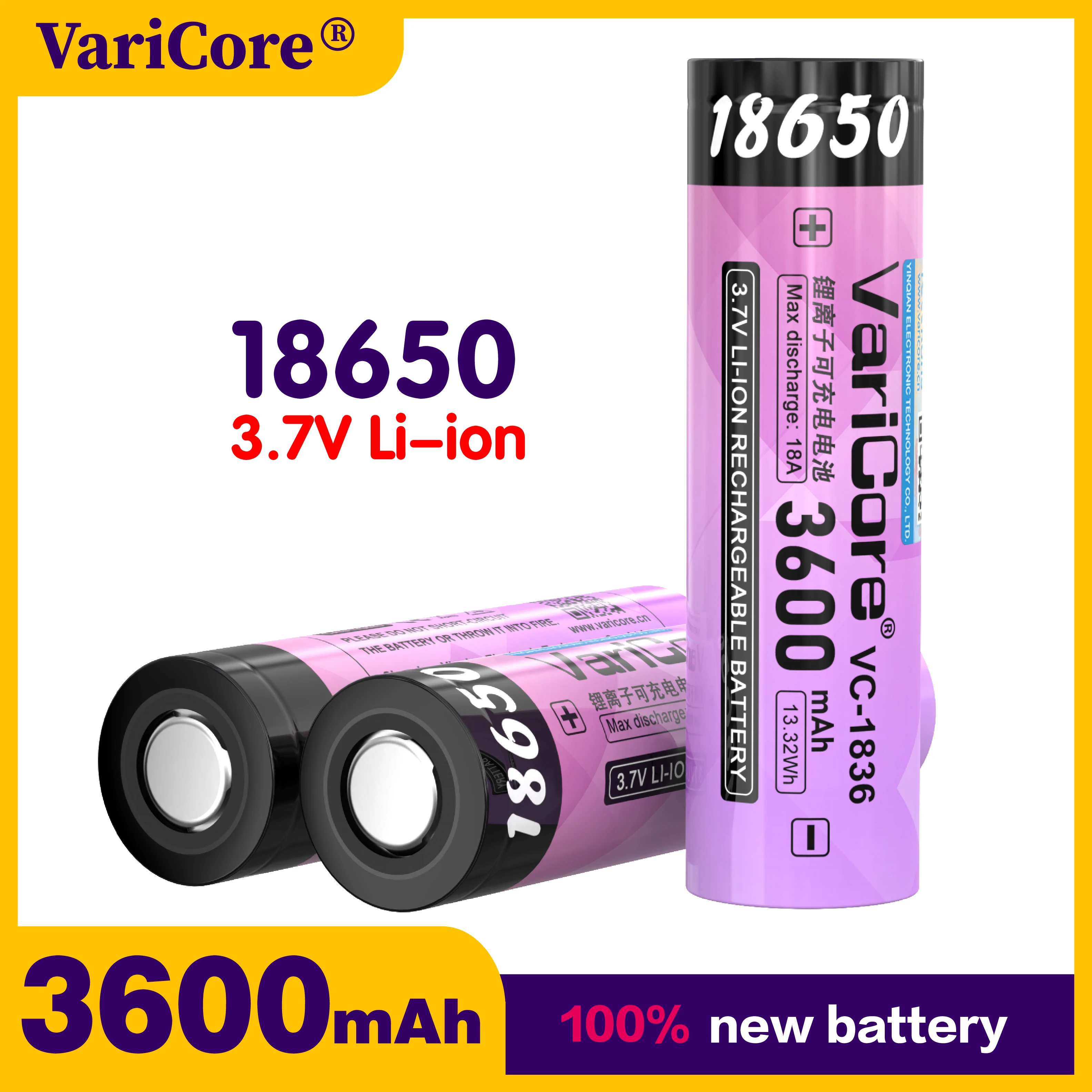 18650 بطارية ليثيوم أيون 3.7 فولت 3600 مللي أمبير جودة الفئة أ يمكن شحنها آمنة ودائمة دورة طويلة العمر VariCore VVV #1