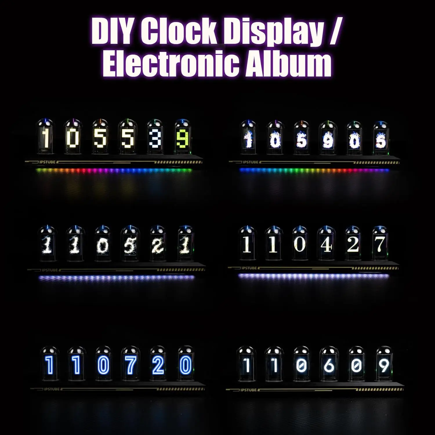 Nixie-Röhrenuhr mit IPS-Farbbildschirm, RGB-Vollfarb-Neon-Glühröhre, 3-Lichtmodi, Zeitfotodisplay für die Desktop-Dekoration – Detail 10