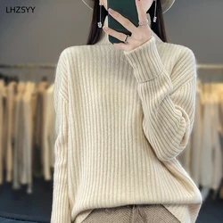 LHZSYY Autumn Winter New 100% Pure Wool Sweaters Women's Turtleneck Knit Base Shirt Loose All-match Warm Tops Cashmere Pullover