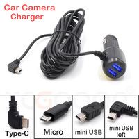 Mini Micro Type C USB Car Charger 3.5meter 5V 3.4A With 2 USB Ports for Car DVR Dash Camera GPS Video Recorder, Input DC 8V-36V