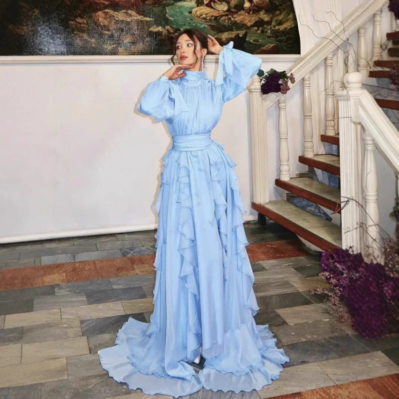 

2025 Spring Summer New Cross-Border Foreign Trade Women's Clothing Independent Station Middle East Chiffon Pleated Wave Dress