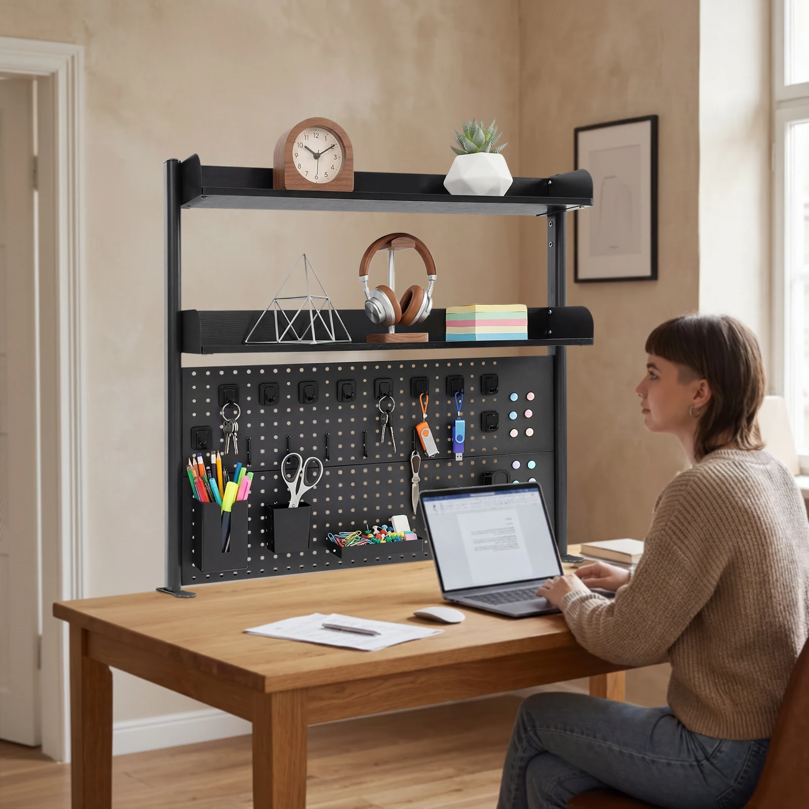 

2-Tier Desktop Organizer, Space-Saving, Adjustable Shelves, for Study Bedroom Office Stationery Storage