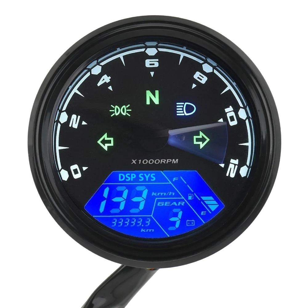 12V Motorcycle Speedometer Night Vision Dial Odometer LED Digital Indicator Tachometer Meter Motorbike Instrument Cluster Gauge