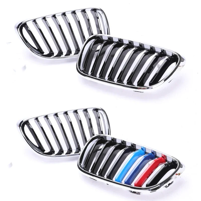 شريحة واحدة كروم فضي الكلى خط مزدوج شواء M اللون مصبغة لسيارات BMW 2 Series F22 F23 M2 F87 218i 220i 228i m240 220d 225d #2