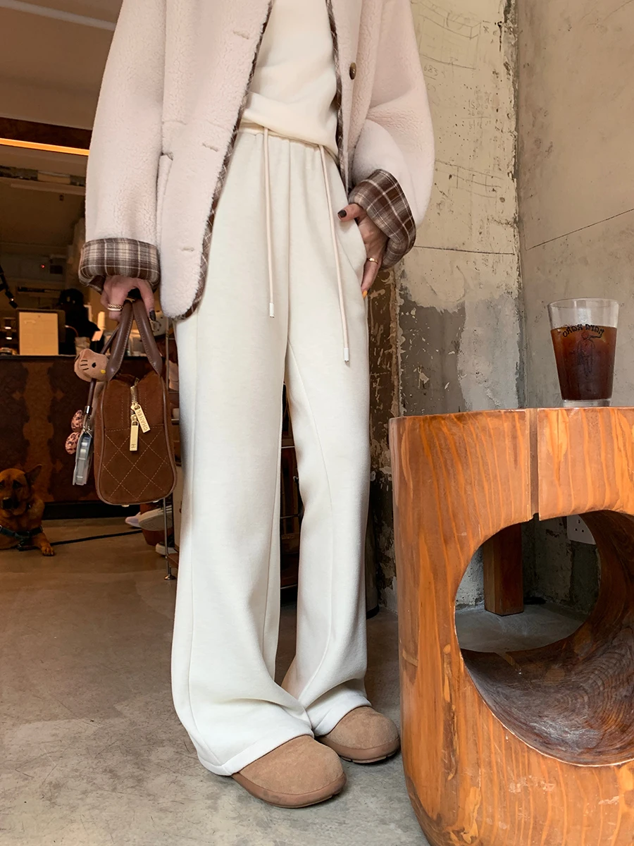 

Fce Lined Micro Flared Pants Women's Casual Slimming Hoof Pants High Waist Wide Leg Long Trousers Commute Sle