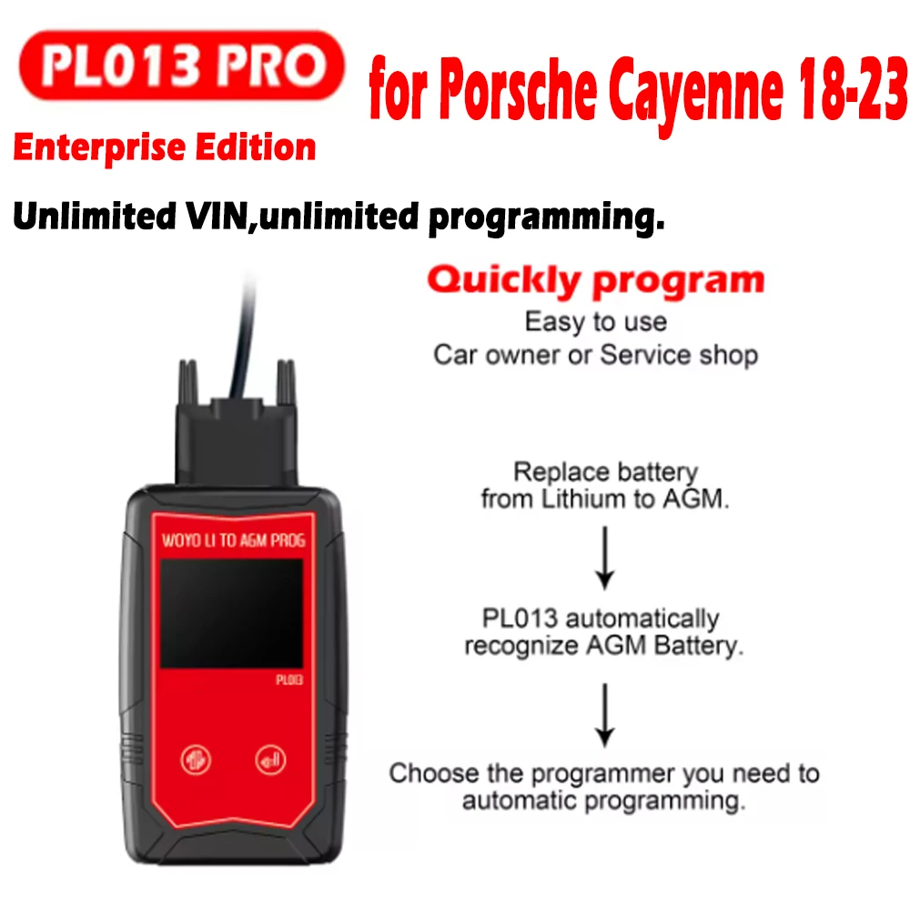 

WOYO PL013 PRO For Porsche Cayenne Replace Lithium to AGM Battery Modify Programmer Professional Battery Flash Programming Tool