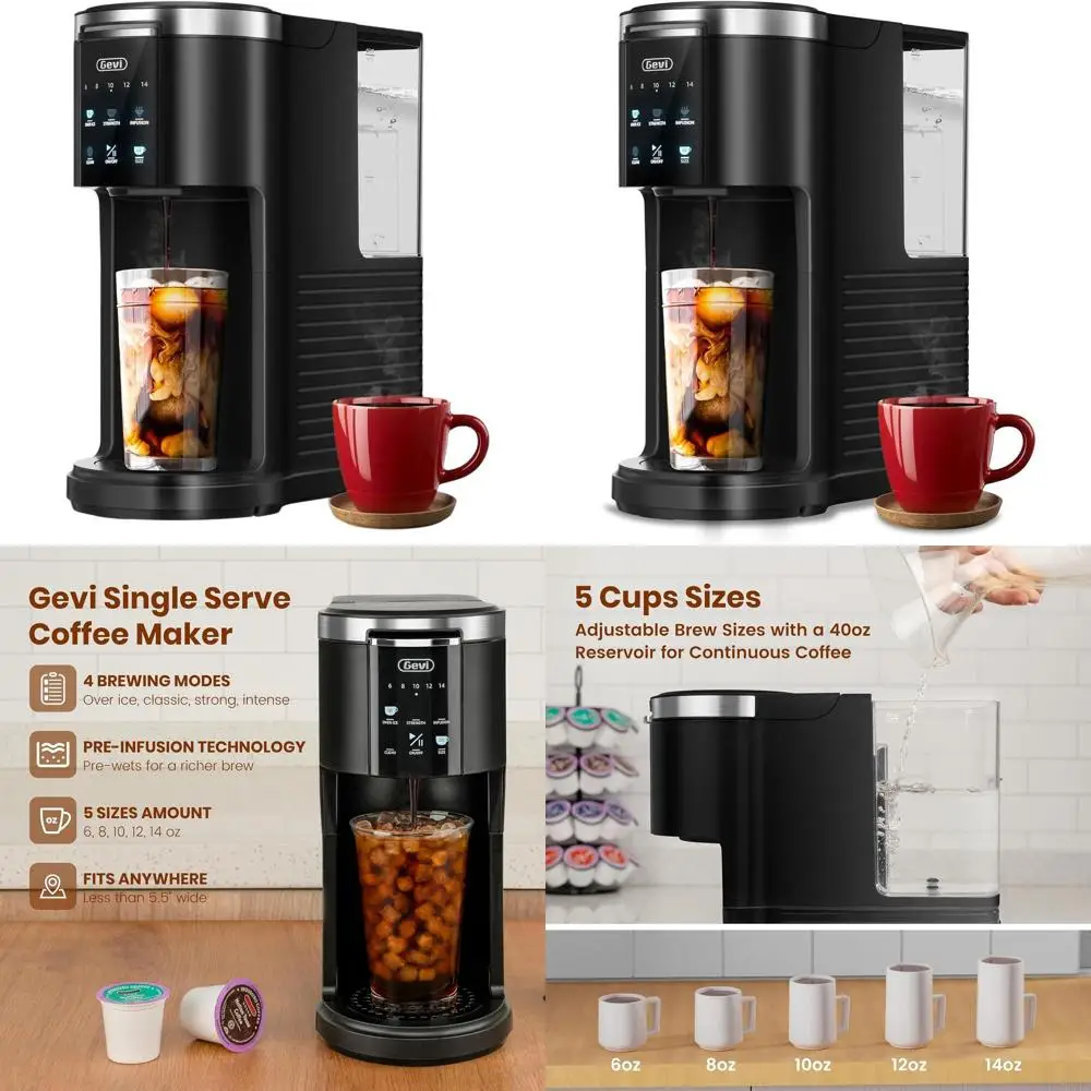 

Pod Coffee Maker with 40oz Reservoir, Brews 6-14oz Sizes, Black