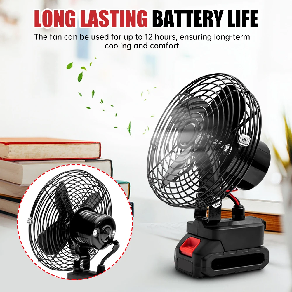 10000/20000mAh Camping Fan 6 Inches Wireless Outdoor Fishing Desktop Portable Metal Fan Strong Wind Fan Fit Makita 20V Battery