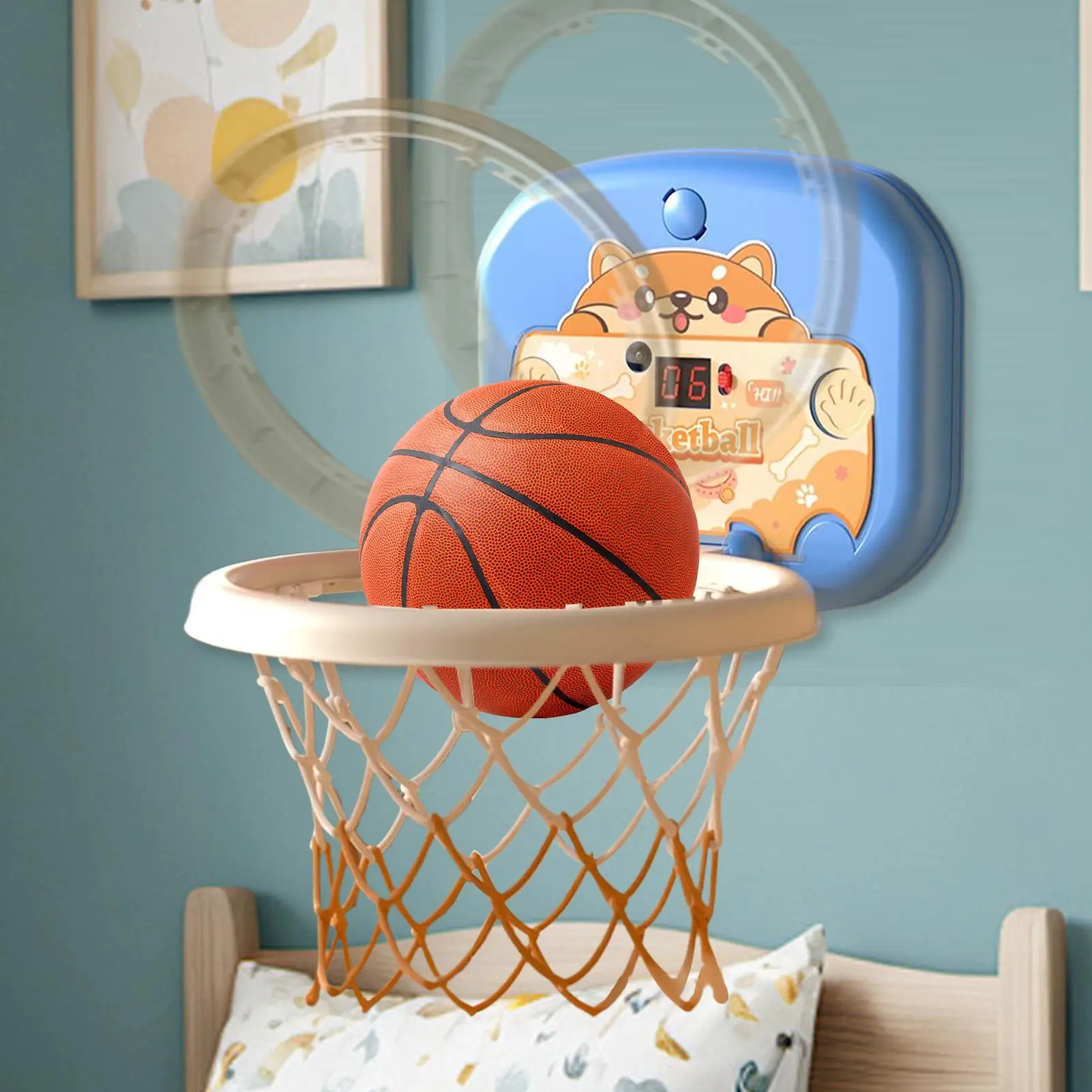 ห่วงบาสเกตบอลในร่มชุดห่วงบาสเกตบอลสําหรับเด็ก Interactive ติดผนัง Ball กีฬาของเล่นกระดานบอกคะแนนสําหรับ Home School