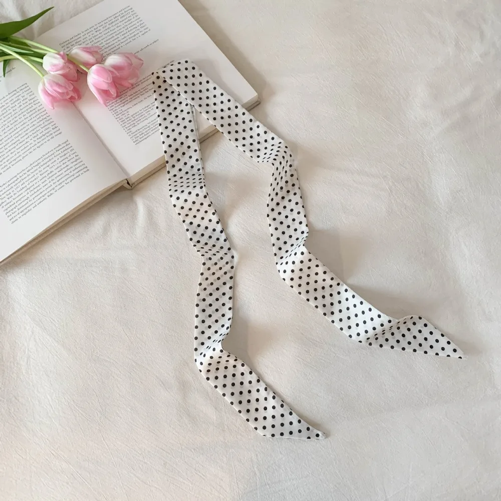 

Simple Bow Ties Long Silk Scarf Ice Cream Floral Plaid Scarf Hair Band Printed Long Ribbon Scarves Neckerchief Decoration