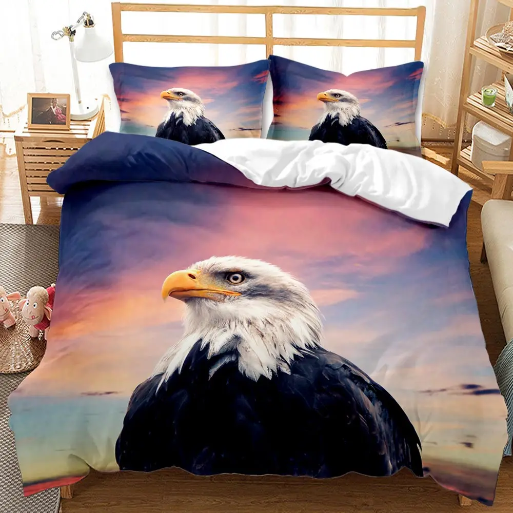 Patriotic American Flag Duvet Cover with Bald Eagle Design - Suitable for King & Queen Beds