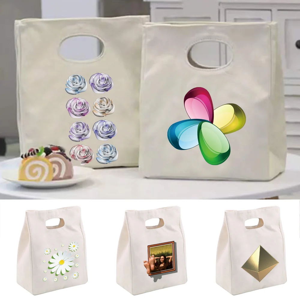 Canvas Portable Thermal Lunch Bags Sundries Handbag Cooler Bags for Women Convenient Lunch Box Tote Dinner Food Bento Pouch Kids