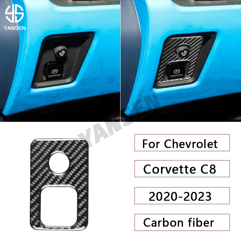 

Car Electronic Handbrake Switch Decorative Frame Carbon Fiber Cover Sticker For Chevrolet Corvette C8 2020-2023 Car Accessories