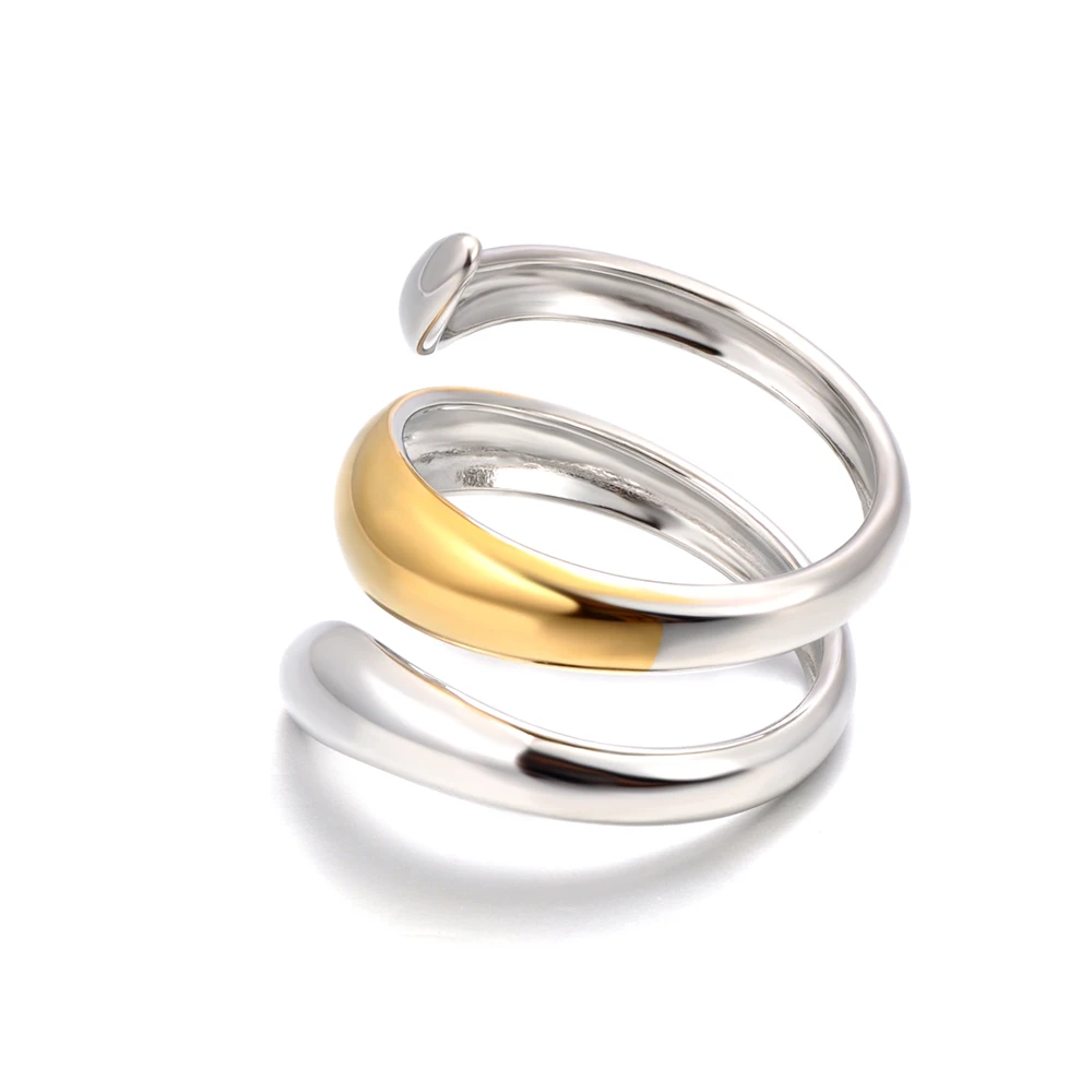 Lokaer Modischer vergoldeter Edelstahl, doppelte Linie, unregelmäßiger offener Ring für Frauen, antiallergischer Charme, täglicher Schmuck R25053