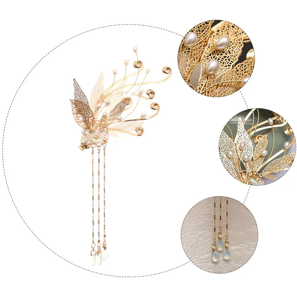 

Vintage Bead Hair Clip Tassel Chinese Style Retro Hairpin Wedding Party Prom Banquet Elegant Hair Fork Ornament