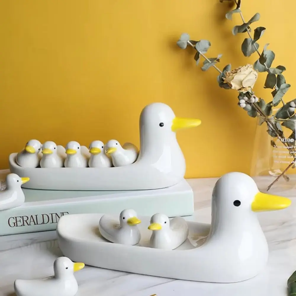 Creative Ceramic Chopstick Stand Cartoon Duck Shape Duck Chopstick Holder Mini Size Hand-painted Writing Brush Pen Holder