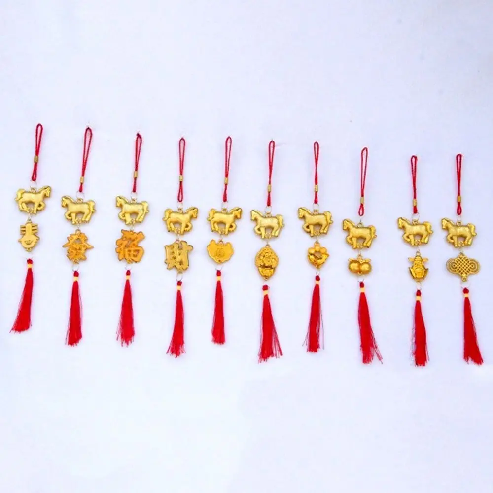 Red Gold Color Spring Festival Pendant Plastic with Tassel Zodiac Horse Pendant Traditional Year of The Horse
