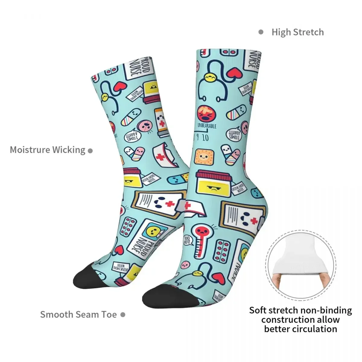 Proud To Be A Nurse Surface Pattern Design Blue Socks Super Soft Stockings All Season Long Socks for Man Woman Birthday Present