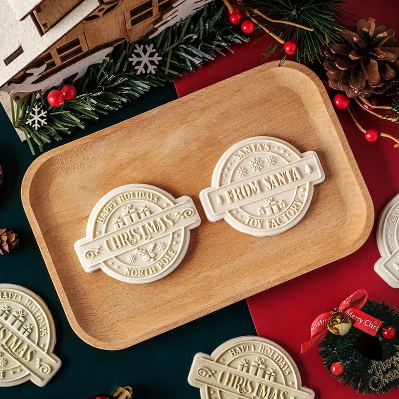 Acrylic Christmas Badge Flip Sugar Cookie Mold English Blessing Cake Decoration Mold DIY Baking Tool Fondant Cutter Cookie Mold