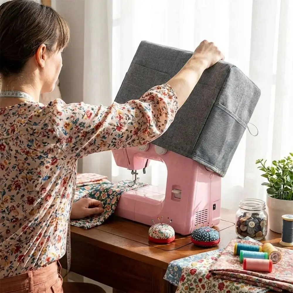 Waterproof Sewing Machine Cover Scratch-proof Wear Resistant Sewing Dust Cover With Pockets Oxford Fabric Machine Pockets
