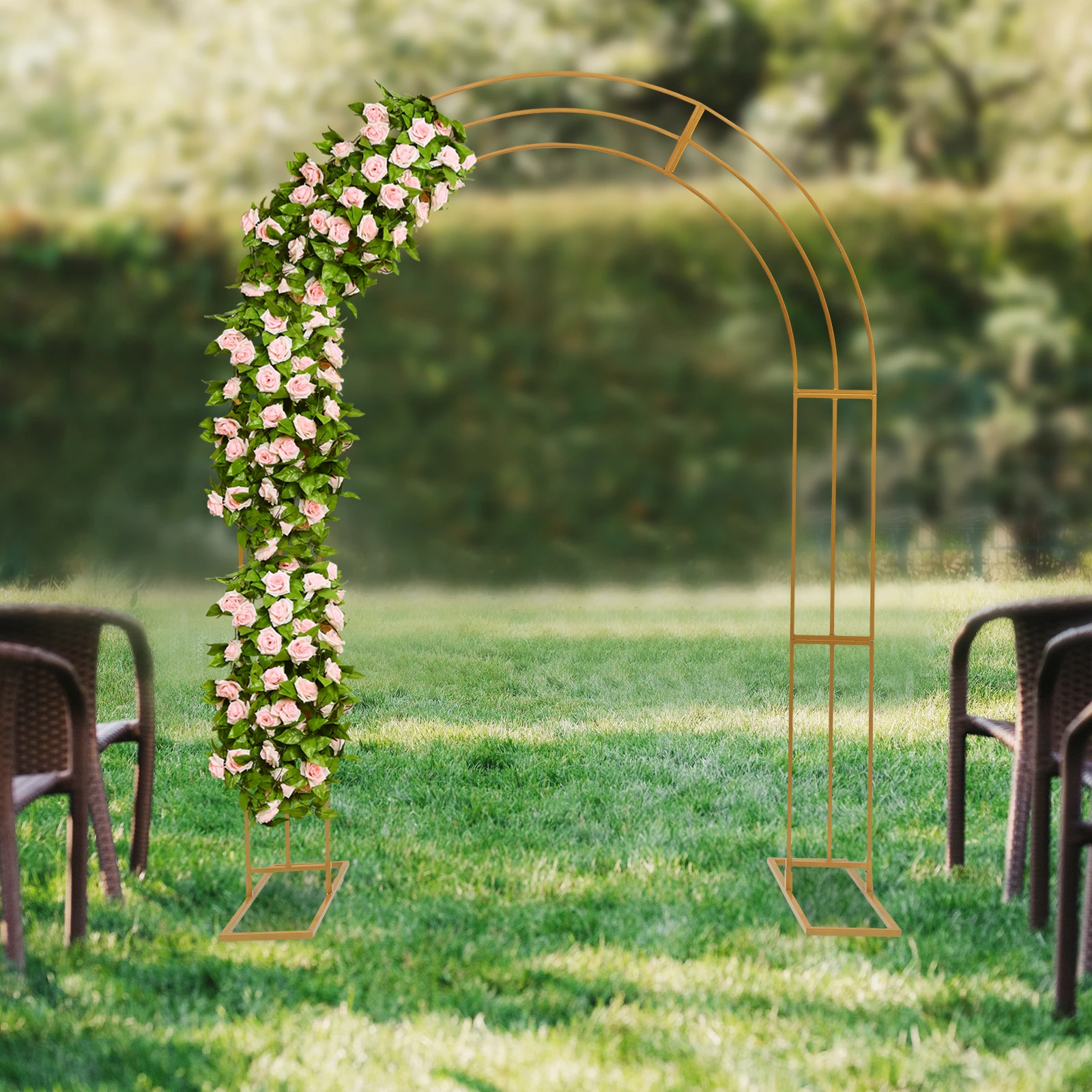 

Romantic Wedding Garden Arch Balloon Archway Decoration Stand Climbing Flower Plant Arch-shaped Rack White/Gold 3 Layers