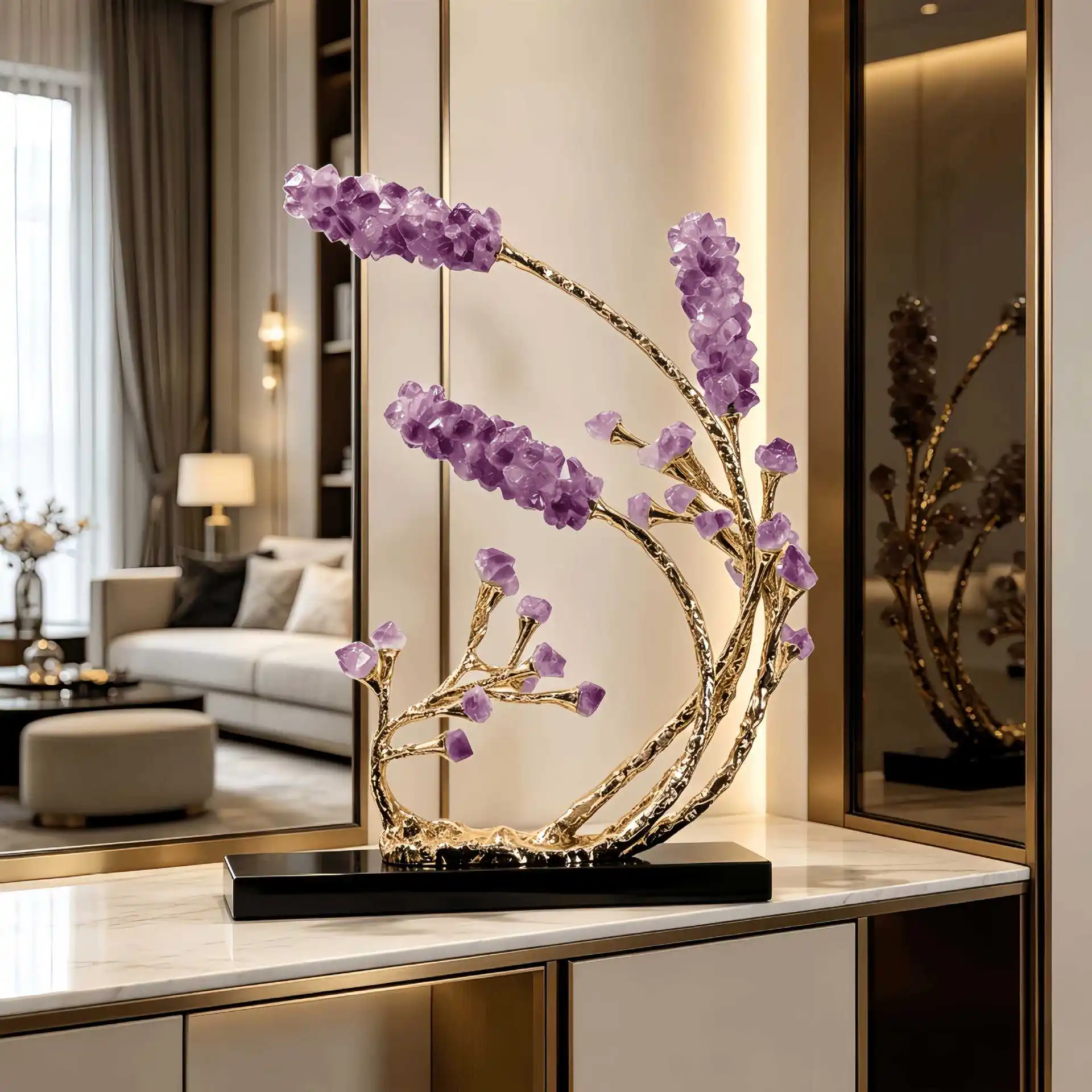 Light Luxury Amethyst Fortune Tree Ornament TV Cabinet Decoration Model House Soft Decoration Opening Housewarming Gifts