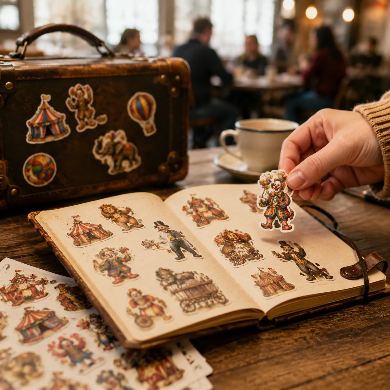 50 Pcs Vintage Circus Cartoon PET Stickers Waterproof Decorative Sticker Set Non Repeating Designs for Journals, Scrapbooks,