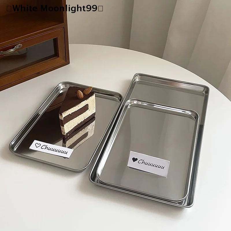 itariaWhite ParqueNordic Edelstahl Rechteckiges Café-Paletten-Aufbewahrungsscheibennetz Snack-Kuchenschale Esszimmer-Dessertteller Teller Tablett