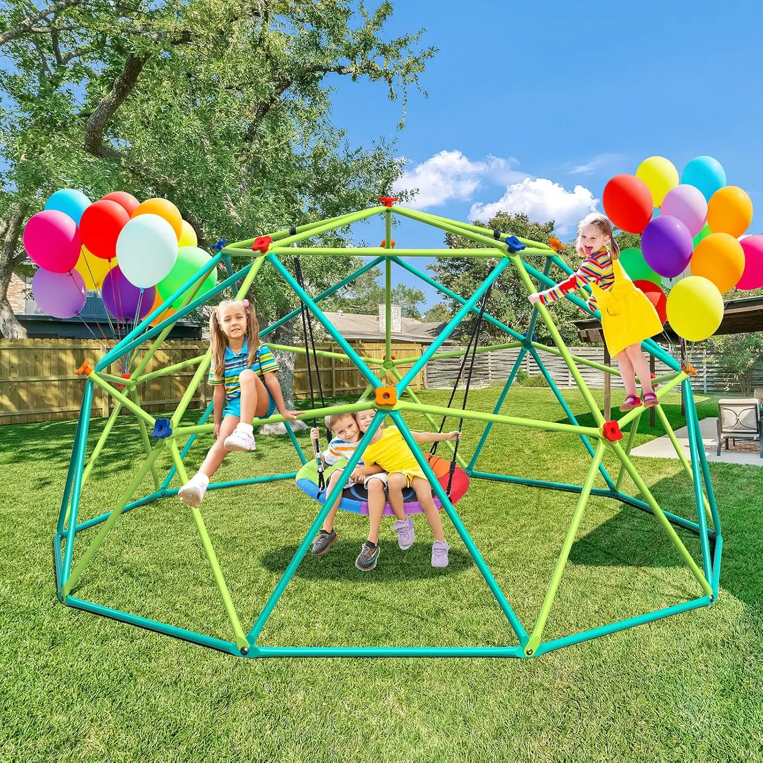Set with Saucer Swing, Jungle Gym for Kids Outdoor Backyard, Supports 800lbs, Easy Asssembly, Rust-Resistant