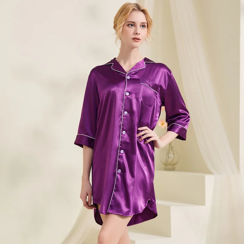 

Ice silk Women's pajamas Plus-size summer ultra-thin shirt women's sense pajamas home dress Ice silk sexy women's nightdress