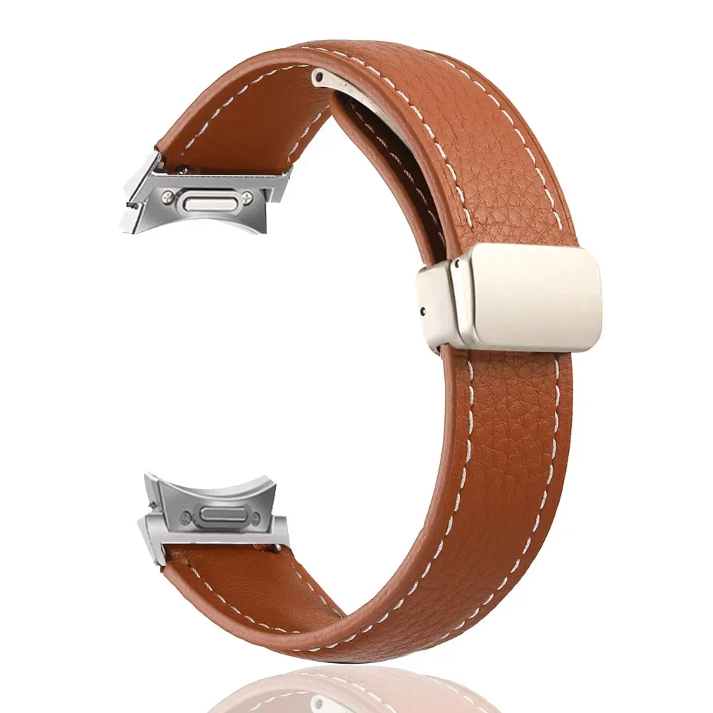 No Gaps Leather Band for Samsuang Galaxy Watch 6 5 4 40 44mm 20 22mm Magnetic Buckle Strap for Galaxy Watch 6 4 classic 43 47mm