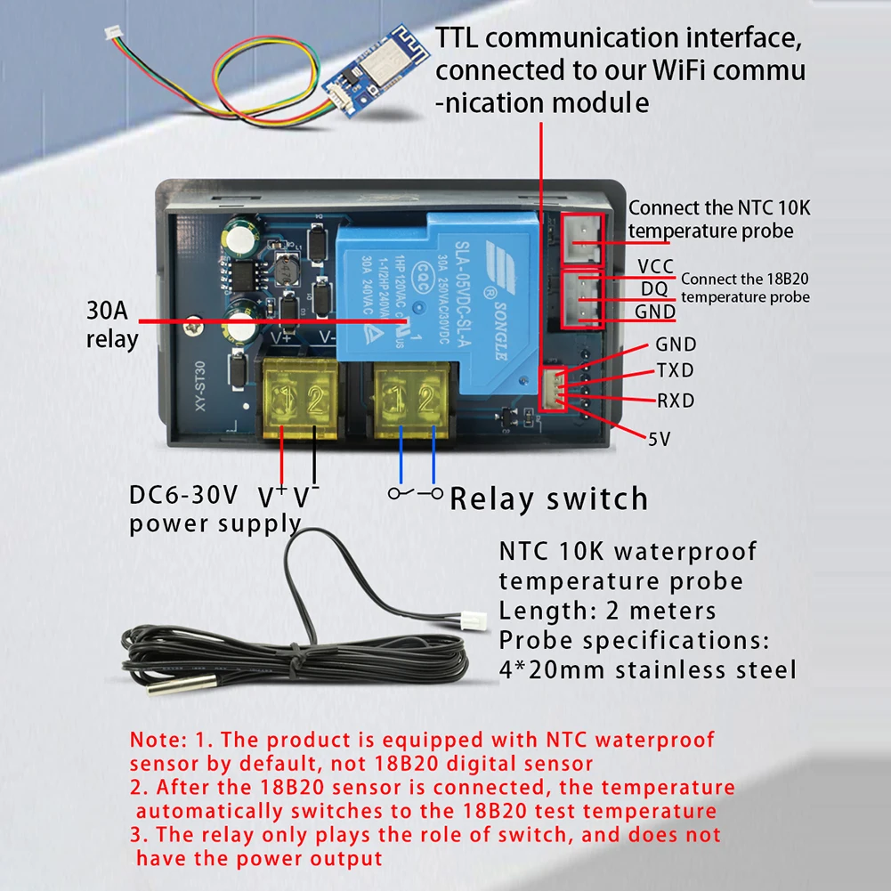 ST30/ST30-W WIFI пульт дистанционного управления термостат охлаждение отопление 30A 6-30 В модуль регулятора температуры приложение таймер